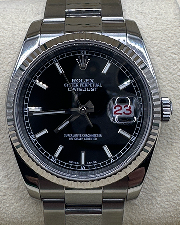 Rolex Datejust 36 "Red Roulette" 36MM White Gold and Steel Black Dial (116234)