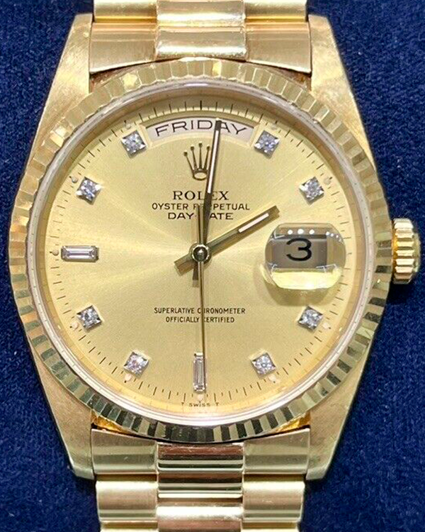 1995 (W serial) Rolex Day-Date 36MM Champagne Dial Yellow Gold President Bracelet (18238)