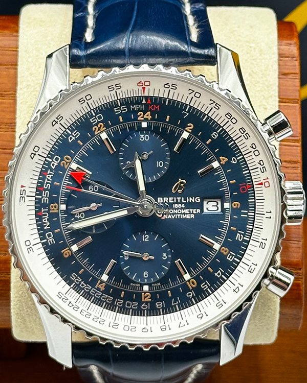 2022 Breitling Navitimer World GMT 46MM Blue Dial Blue Alligator Strap (A24322)