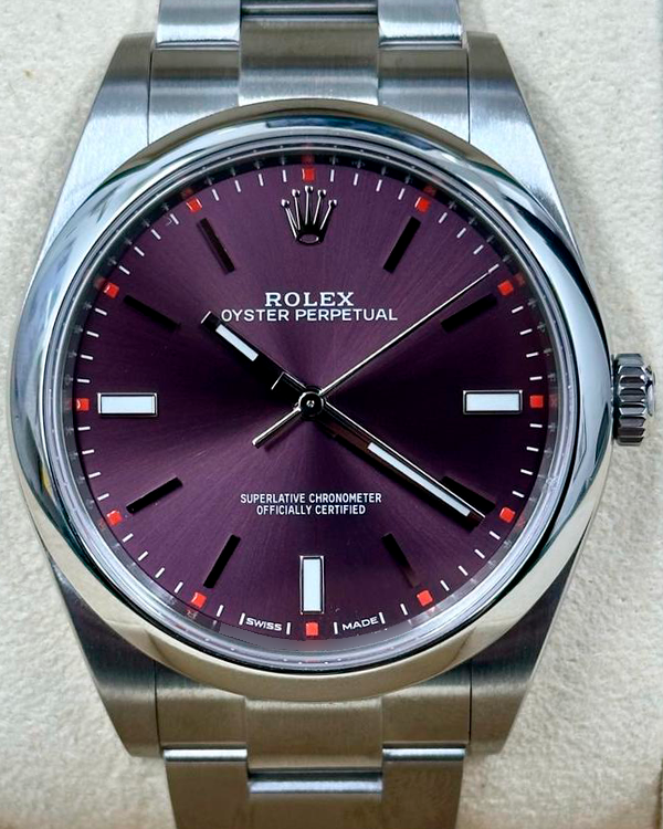 2019 Rolex Oyster Perpetual 39MM Red Grape Dial Oyster Bracelet (114300)