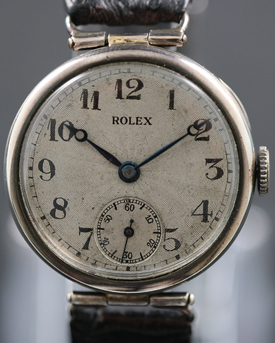 Rolex Sterling Silver Rebberg 32MM Silver Sunburst Dial Leather Strap (Vintage 15-Jewels)