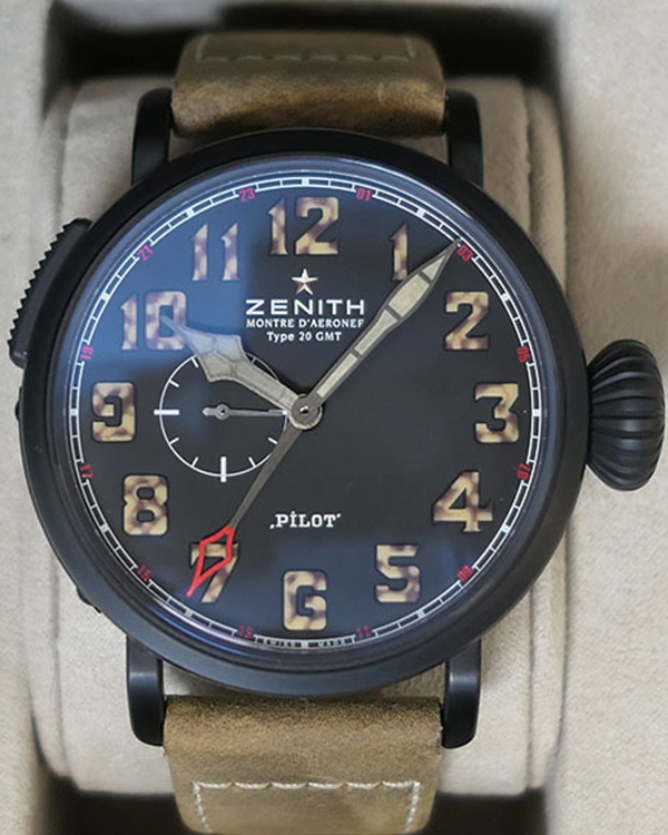 Zenith Pilot Type 20 GMT 48MM Black Dial Leather Strap (96.2431.693)