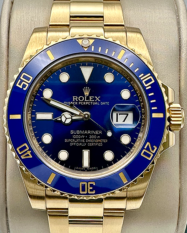 2015 Rolex Submariner "Bluesy" 40MM Blue Dial Yellow Gold Oyster Bracelet (116618LB)