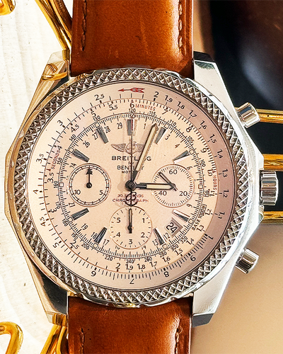 Breitling Bentley Motors 49.5MM White Dial Aftermarket Leather Strap (A25362)