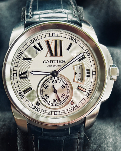 2012 Cartier Calibre de Cartier 42MM Silver Dial Leather Strap (W7100037)