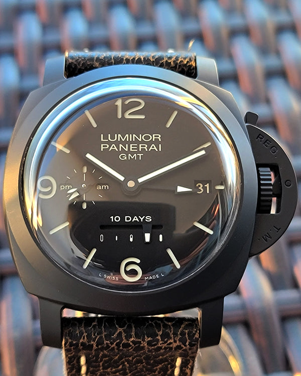 2018 Panerai Luminor 10 Days GMT 44MM Black Dial Leather Strap (PAM00335)