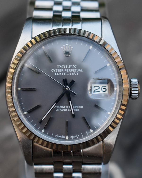 1986 Rolex Datejust 36 Jubilee Bracelet Fluted Bezel Steel Gray Dial (16014)