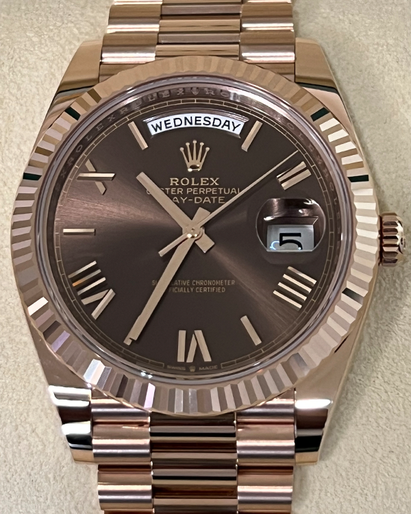 2024 Rolex Day-Date 40MM Chocolate Dial Everose Gold President Bracelet (228235)