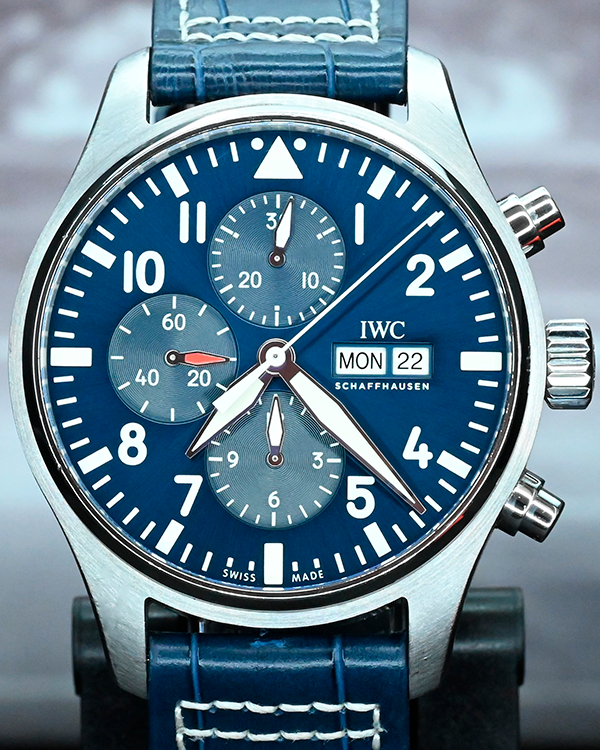 No Reserve - IWC Schaffhausen Pilot Chronograph "Le Petit Prince" 43MM Blue Dial Aftermarket Leather Strap (IW377714)