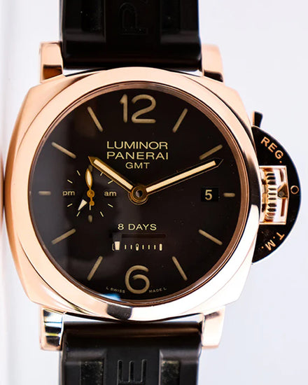 2017 Panerai Luminor 1950 8 Days GMT 44MM Black Dial Rubber Strap (PAM00576)