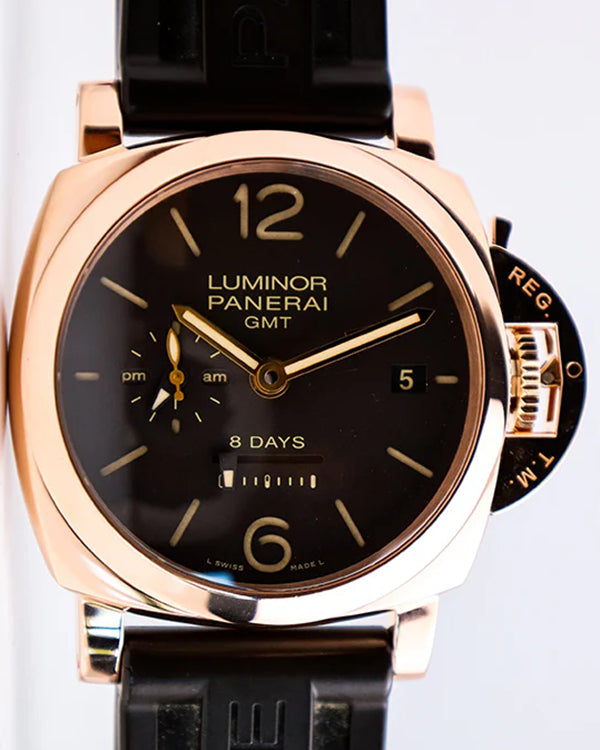 2017 Panerai Luminor 1950 8 Days GMT 44MM Black Dial Rubber Strap (PAM00576)