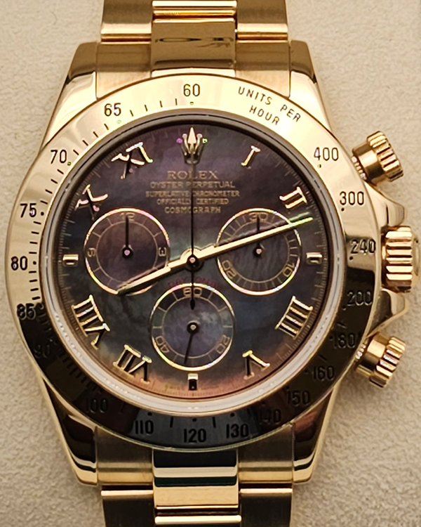 2002 (Y serial) Rolex Daytona 40MM Tahitian Mother of Pearl Dial Yellow Gold Bracelet (116528)