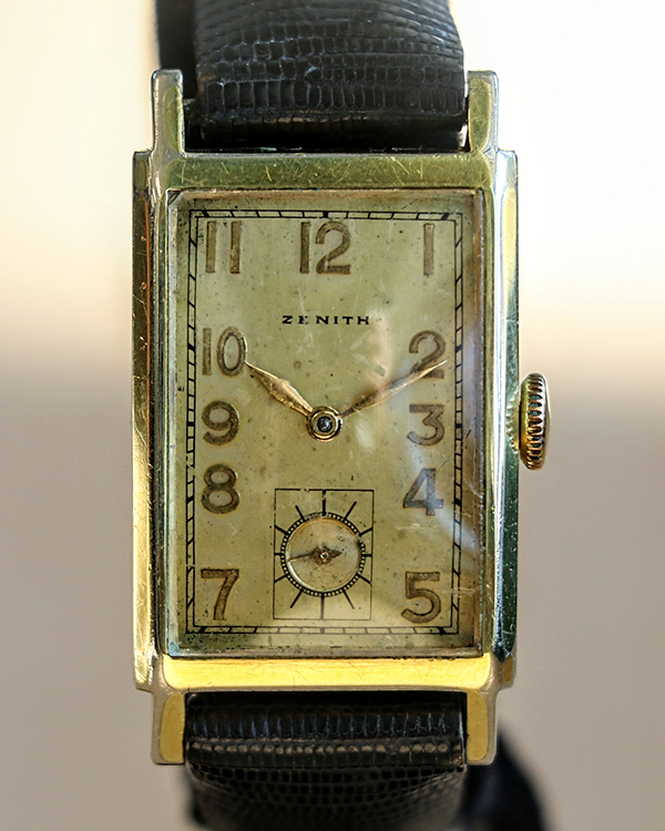 Zenith Tank 22MM Gold Dial Leather Strap (Zenith 8 3/4&