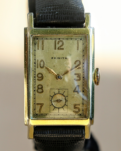 Zenith Tank 22MM Gold Dial Leather Strap (Zenith 8 3/4'''F)