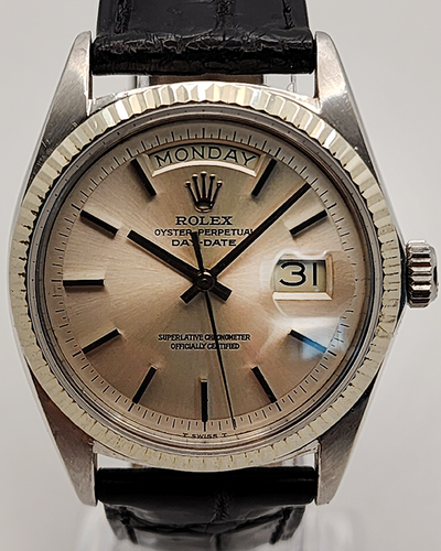 Rolex Day-Date 36MM Silver Dial Leather Strap (1803)