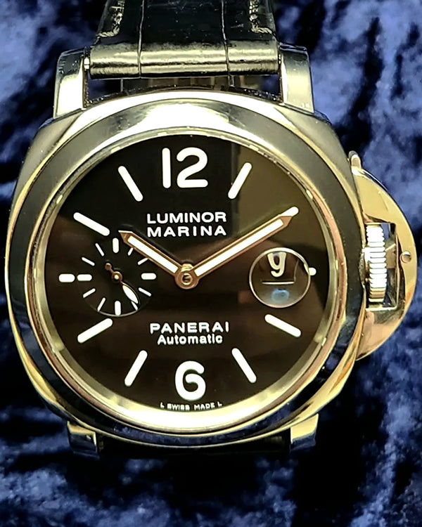 2004 Panerai Luminor Marina Automatic 44MM Black Dial Leather Strap (PAM00104)