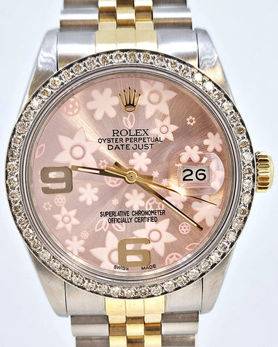 Rolex Datejust 36MM Aftermarket Pink "Floral Motif" Dial Two-Tone Jubilee Bracelet (16013)