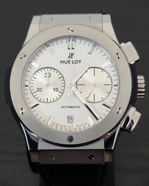 2017 Hublot Classic Fusion Chronograph 45MM Silver Dial Rubber/Leather Strap (521.NX.2611.LR)