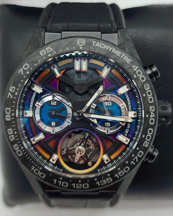 2023 TAG Heuer Carrera "Heuer-02T" Polychrome L.E. 45MM Black Dial Rubber/Leather Strap (CAR5A8AF.FC6415)