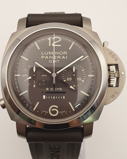 2010 Panerai Luminor 1950 8 Days Chrono Monopulsante 44MM Brown Dial Rubber Strap (PAM00311)