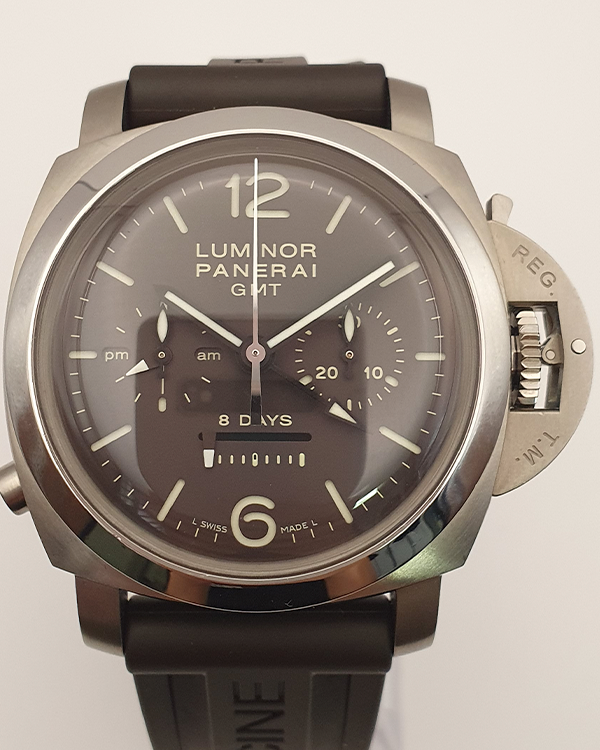 2010 Panerai Luminor 1950 8 Days Chrono Monopulsante 44MM Brown Dial Rubber Strap (PAM00311)