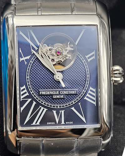 No Reserve - Frederique Constant Classics "Carrée Automatic Heartbeat" Japan S.E. 33.3MM Blue Dial Steel Bracelet (FC-310MN4S36B)