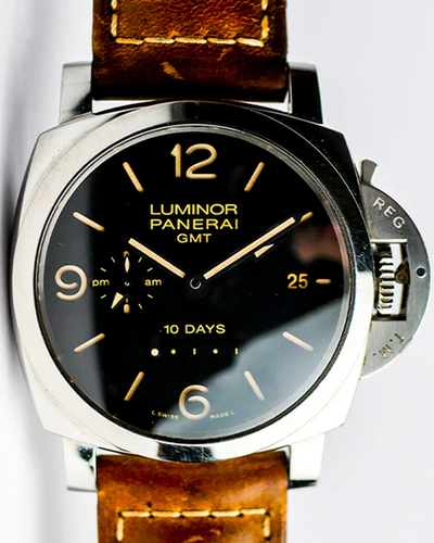 Panerai Luminor 1950 10 Days GMT 44MM Black Dial Leather Strap (PAM00533)