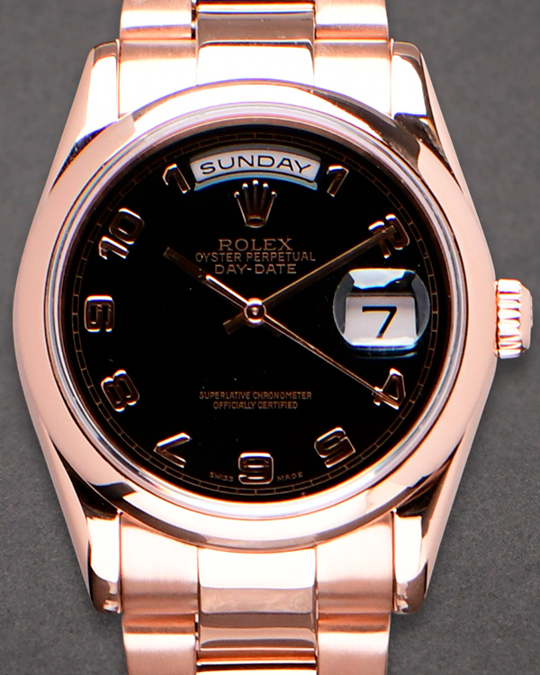 Rolex Day-Date 36MM Black Dial Rose Gold Oyster Bracelet (118205)