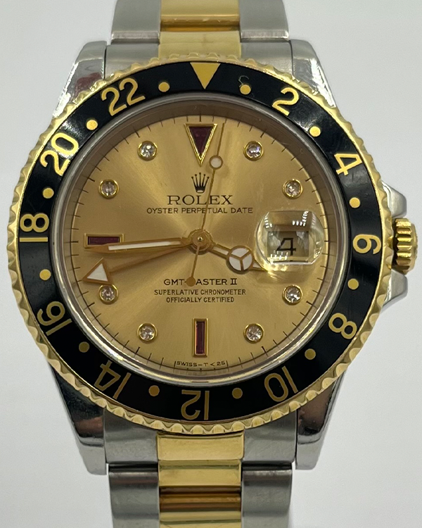 Rolex GMT Master II 40MM Champagne Serti Dial Two-Tone Bracelet (16713)