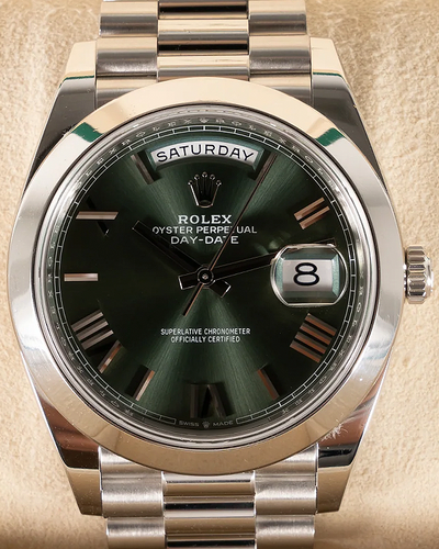 2021 Rolex Day-Date 40MM Green Dial Platinum President Bracelet (228206)