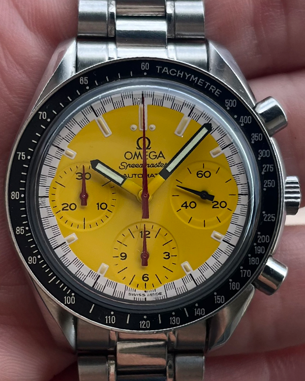 1996 Omega Speedmaster "Michael Schumacher" 39MM Yellow Dial Steel Bracelet (3510.12.00)