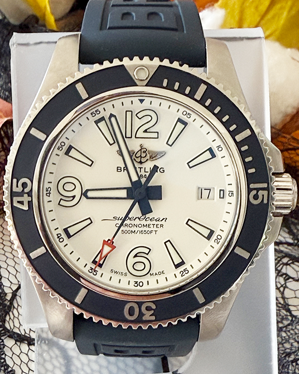 No Reserve - Breitling Superocean 42MM White Dial Rubber Strap (A17366)