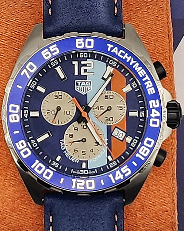 TAG Heuer Formula 1 Gulf Edition 43MM Quartz Blue Dial Leather Strap (CAZ101N.FC8243)