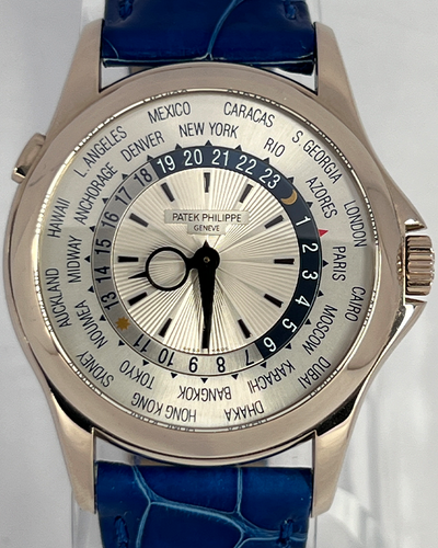 Patek Philippe World Time 39.5MM Silver Dial Leather Strap (5130G)