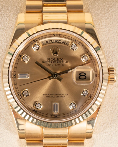 Rolex Day-Date 36MM Champagne Dial Yellow Gold President Bracelet (118238)