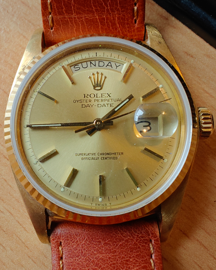 Rolex Day-Date 36MM Champagne Dial Aftermarket Leather Strap (1807)