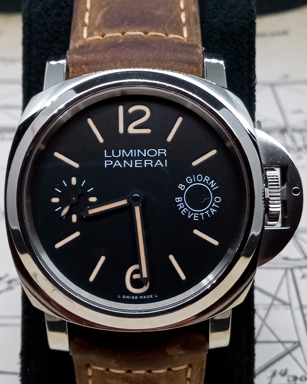 Panerai Luminor Marina 8 Days 44MM Black Dial Leather Strap (PAM00590)