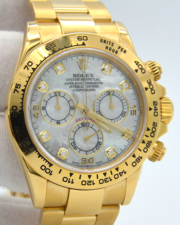 2016 Rolex Cosmograph Daytona 40MM Yellow Gold White Mother of Pearl Diamond Dial (116508)