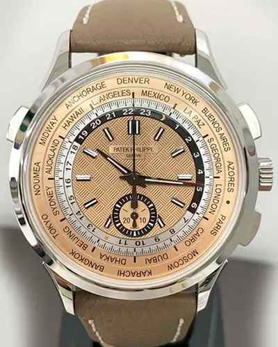 Patek Philippe World Time Complications 41MM Rose-Gilt Dial Leather Strap (5935A-001)