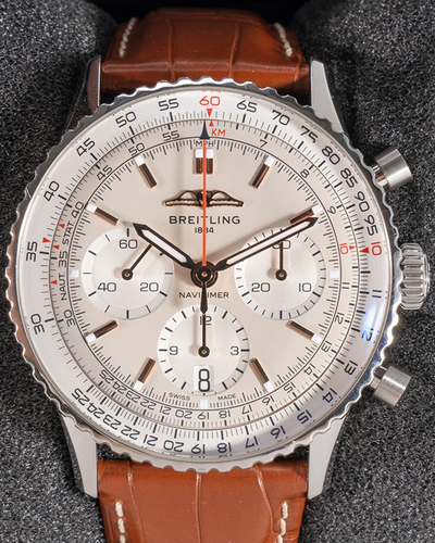 Breitling Navitimer 1 B01 Chronograph 41MM Silver Dial Leather Strap (AB0139211G1P1)