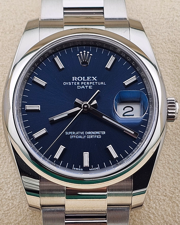 2021 Rolex Oyster Perpetual Date 34MM Blue Dial Oyster Bracelet (115200)