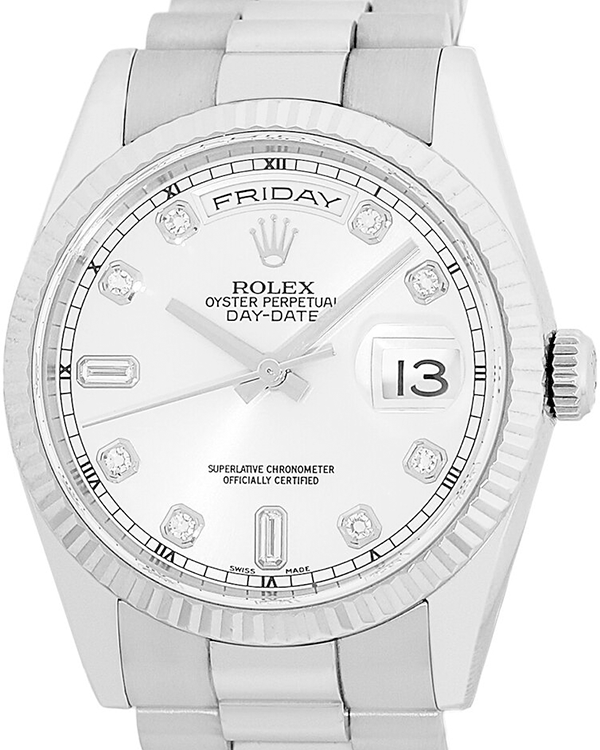 2005 (D Serial) Rolex Day-Date 36MM Silver Dial White Gold President Bracelet (118239)