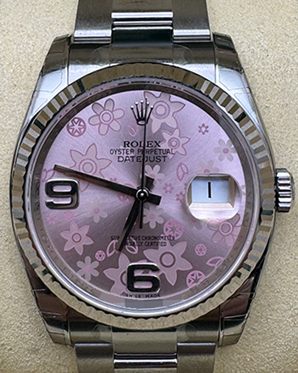 2010 Rolex Datejust 36MM Pink Floral Motif Dial Oyster Bracelet (116234)