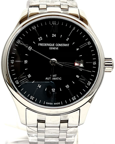 Frederique Constant Classics Index GMT 42MM Black Dial Steel Bracelet (FC-350B5B6B)