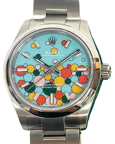 2023 Rolex Oyster Perpetual 31MM Turquoise Blue "Celebration" Motif Dial Oyster Bracelet (277200)