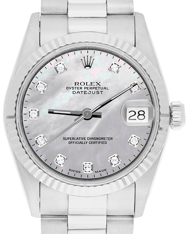 Rolex Datejust 31MM Grey Mother of Pearl Dial White Gold President Bracelet (68279)