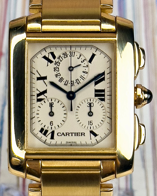 Cartier Tank Francaise Chronograph 28MMx36MM Quartz White Dial Yellow Gold Bracelet (1830)