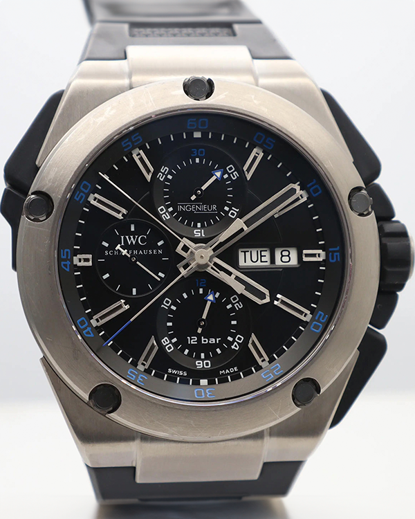 IWC Schaffhausen Ingenieur Double Chronograph Titanium 45MM Black Dial Rubber Strap (IW386503)