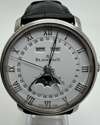 Blancpain Villeret Quantième Complet Calendar Moonphase Steel White Dial (6654A-1127-55B)