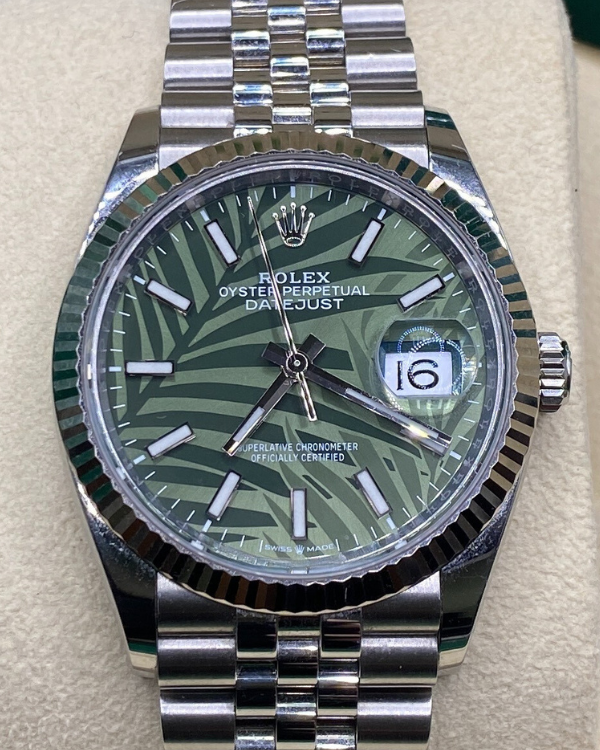 2022 Rolex Datejust 36MM Oystersteel Green "Palm" Motif Dial Jubilee Bracelet (126234)